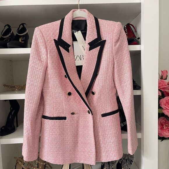 NW T NEW PINK STRUCTURED BLAZER WITH CONTRASTING PIPING - Picture 7 of 16